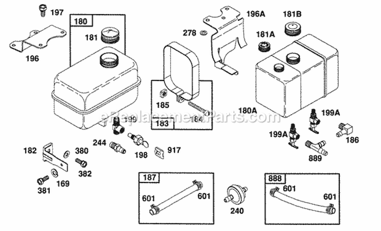 Fuel Tank Assemblies Diagram and Parts List for 082331-0162-01  Briggs and Stratton Engine